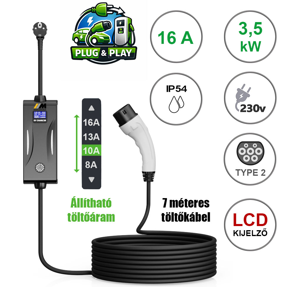 Mastroweld EVoCHARGE elektromos autó töltő, 3.5 kW, 7 m termék fő termékképe